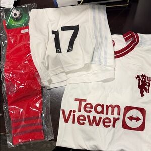 NEW Manchester Garnacho White Soccer Jersey with with shorts and Red Socks